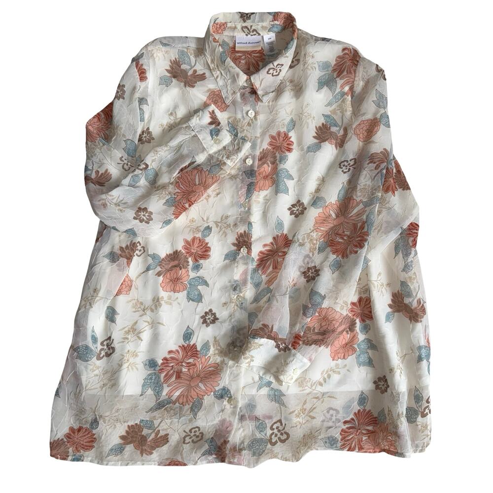 Alfred Dunner 22W Floral Blouse Sheer Button Up Layered Look Top